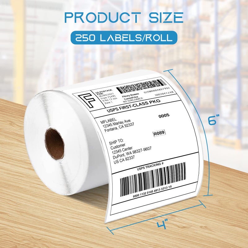 مفلابيل MFLABEL 4 لفات من 250 4x6 ملصقات شحن حرارية فارغة مباشرة لـ Zebra 2844 Zebra 2843 2844z Eltron - Image 2
